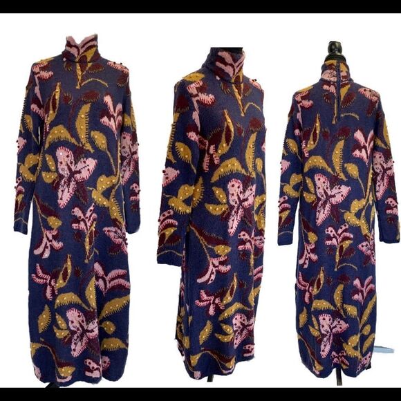 Zara Navy and Pink Floral Maxi Dress - Picture 3 of 12